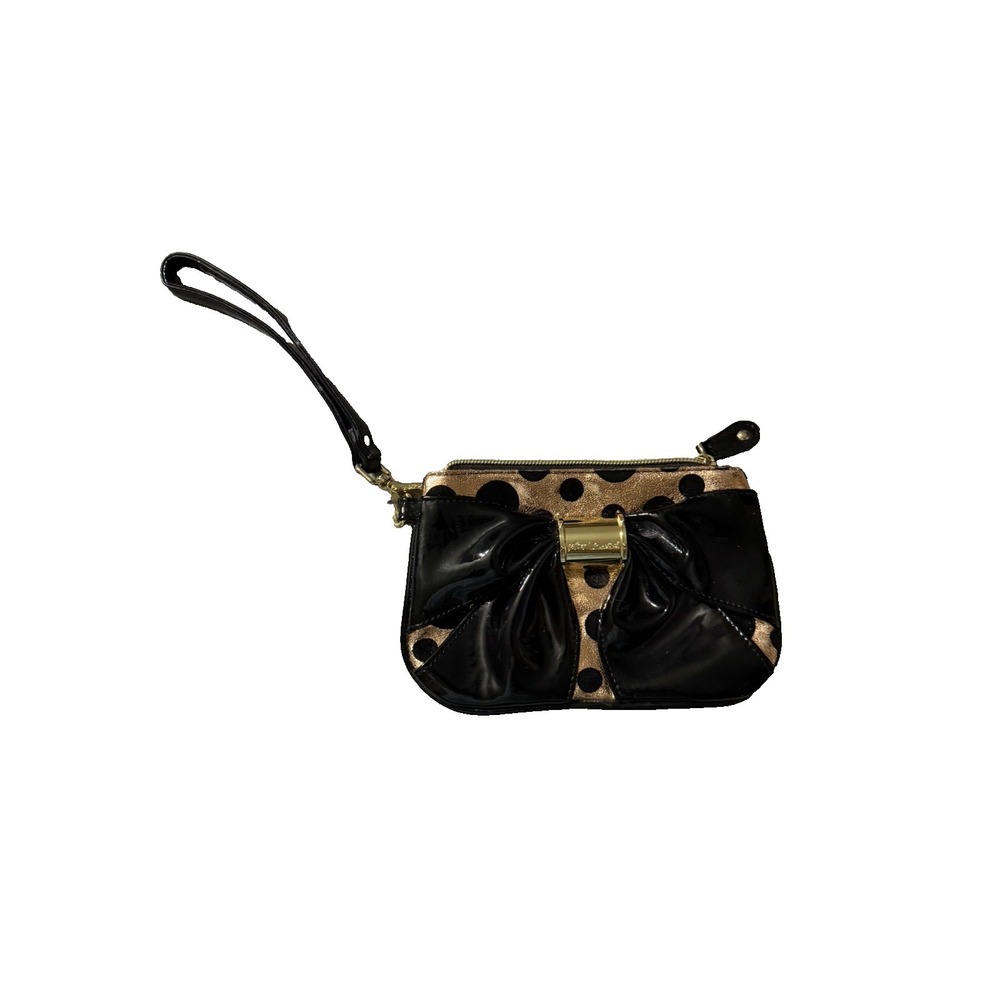 Betsey Johnson Wristlet Bow Rose Gold Polka Dots Clutch 7"X5"
